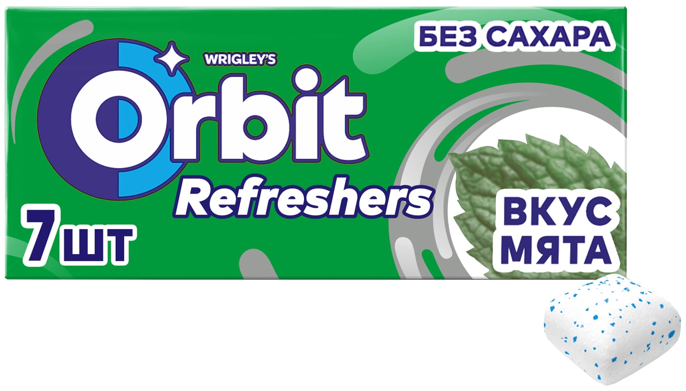 Изображение товара Жевательная резинка Orbit Refreshers Мята 16 г освежающий эффект без сахара