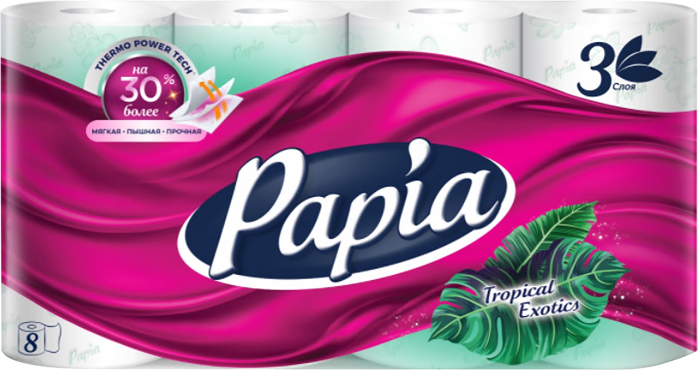Изображение товара Туалетная бумага Papia Tropical Exotics, 3 слоя, 8 рулонов