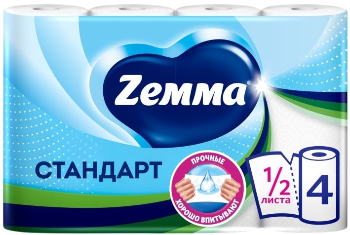 Изображение товара Бумажные полотенца Zemma Стандарт 4 рулона