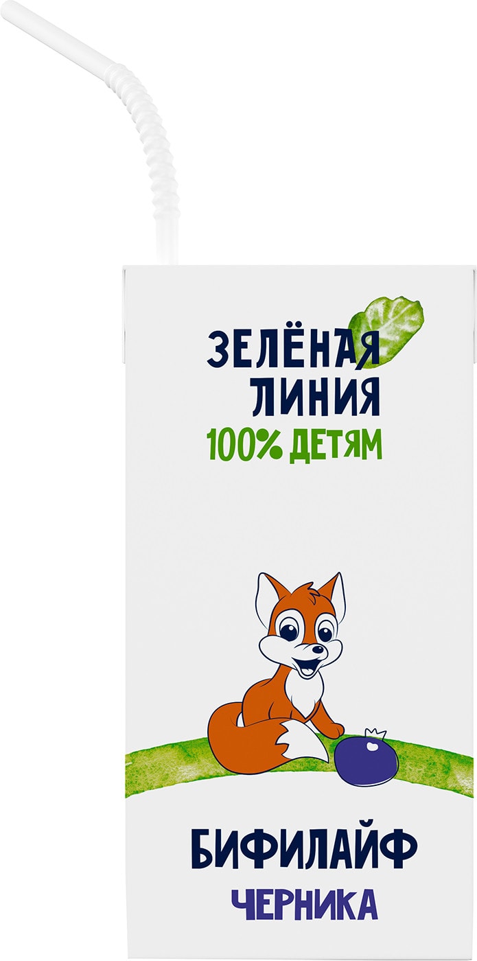 Изображение товара Бифилайф детский Зеленая линия Черника 2.5% 210г натуральный кисломолочный напиток