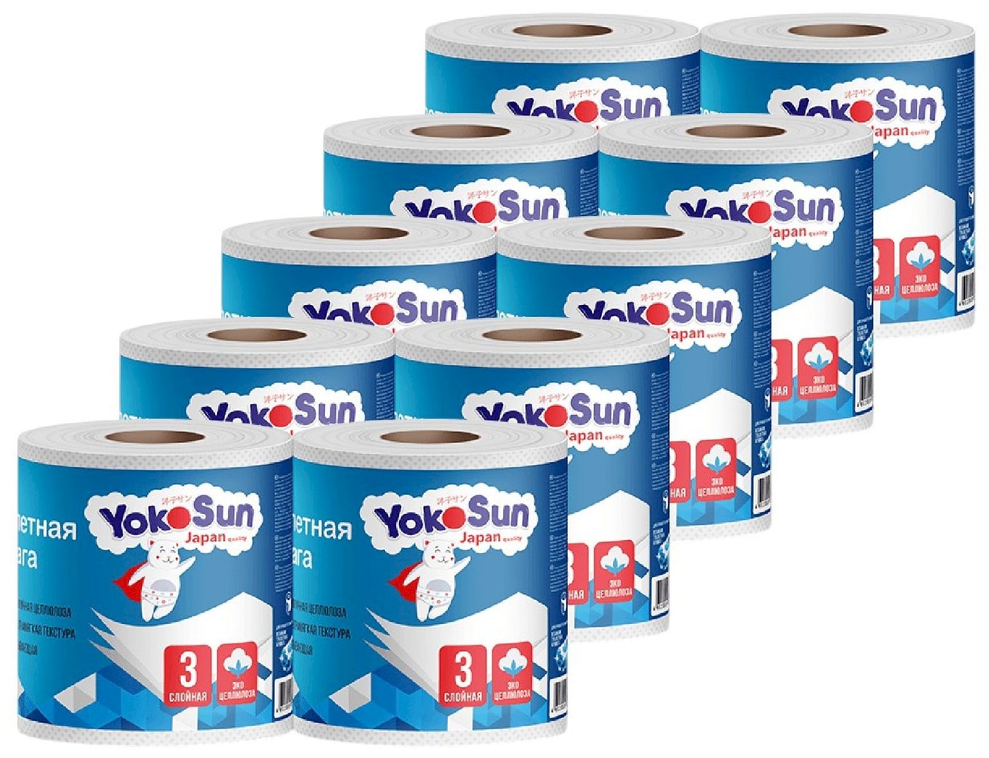 Изображение товара Туалетная бумага YokoSun 3 слоя 10 шт мягкая и прочная