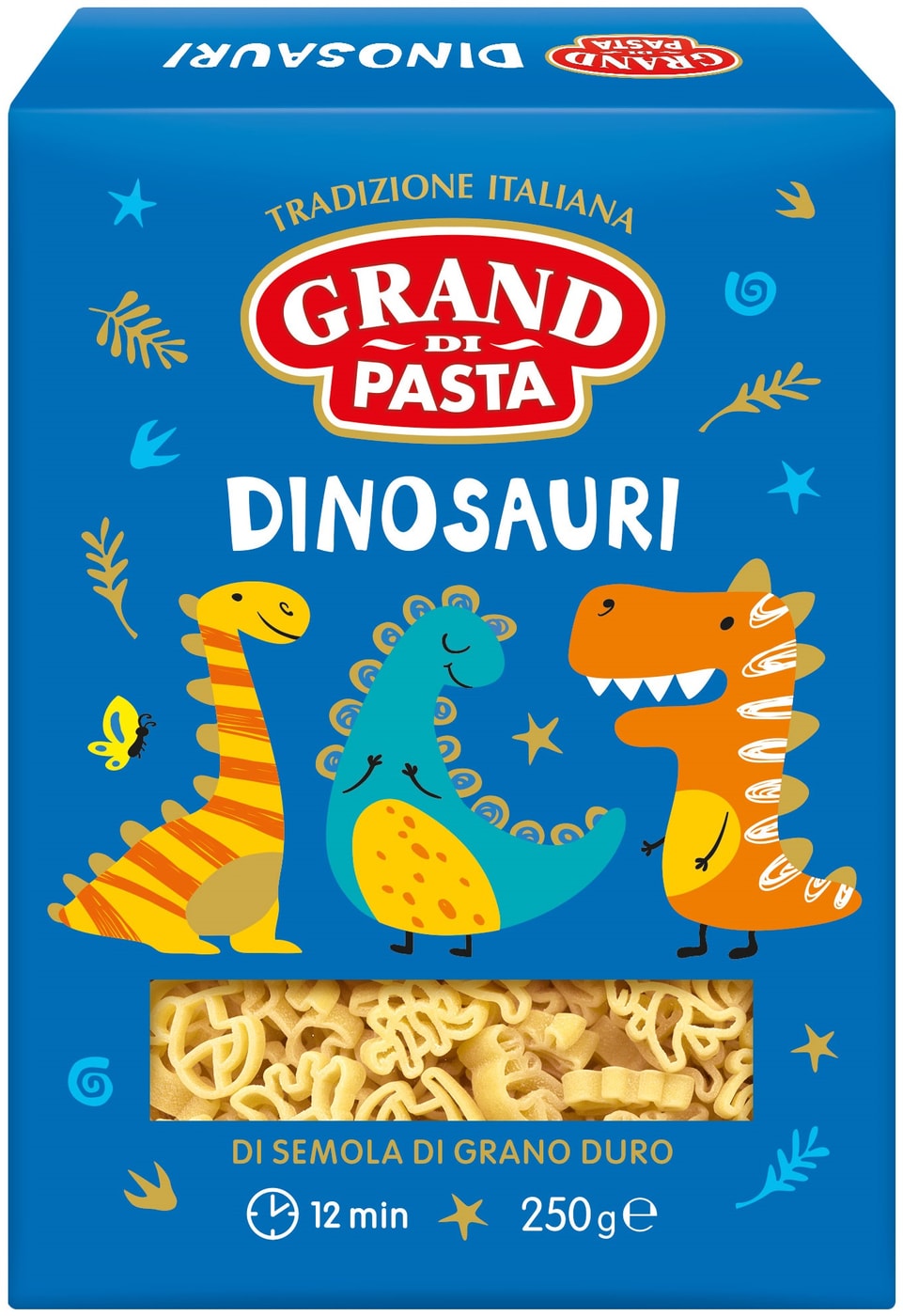 Изображение товара Макаронные изделия Grand di pasta Динозаури 250г фигурные для вкусных блюд