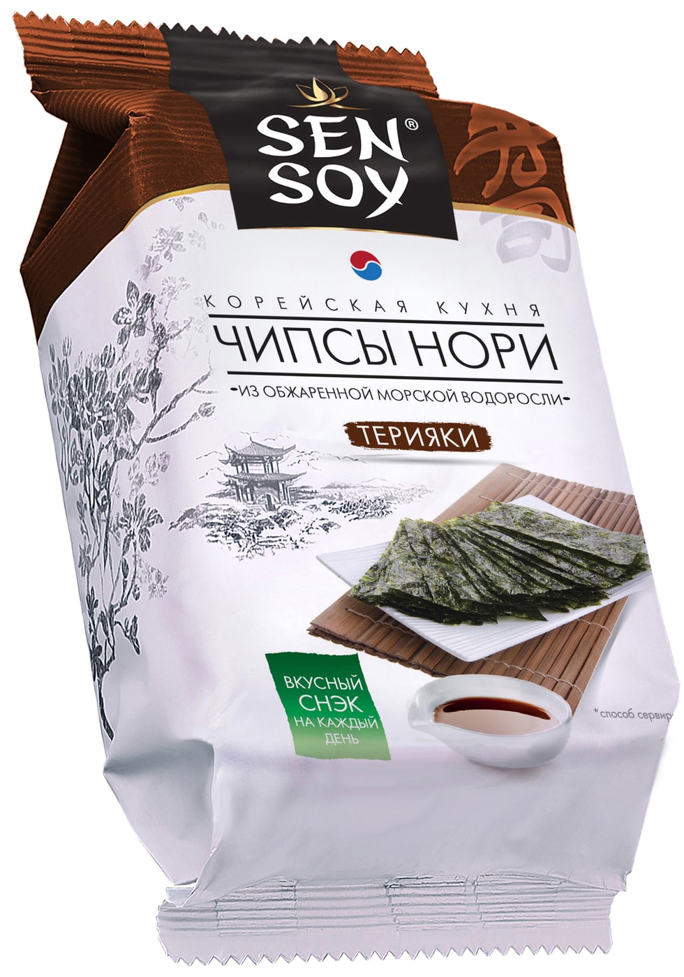 Изображение товара Чипсы Нори Sen Soy Teriyaki из морских водорослей 4.5г полезная закуска