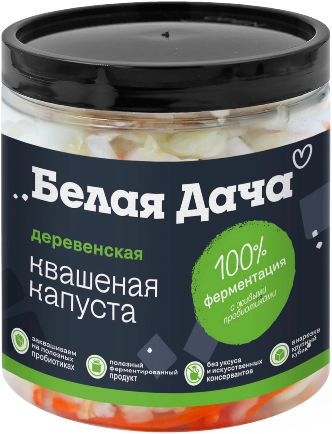 Изображение товара Капуста Белая Дача Деревенская квашеная в стеклянной банке 450г
