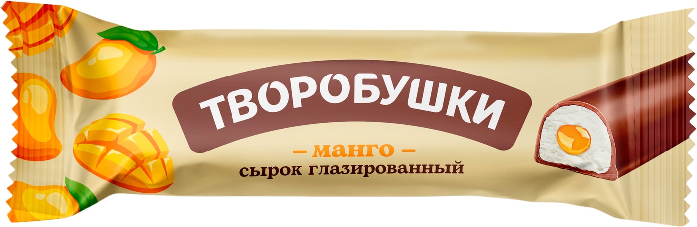 Изображение товара Сырок творожный Творобушки глазированный с начинкой Манго 20% 40г