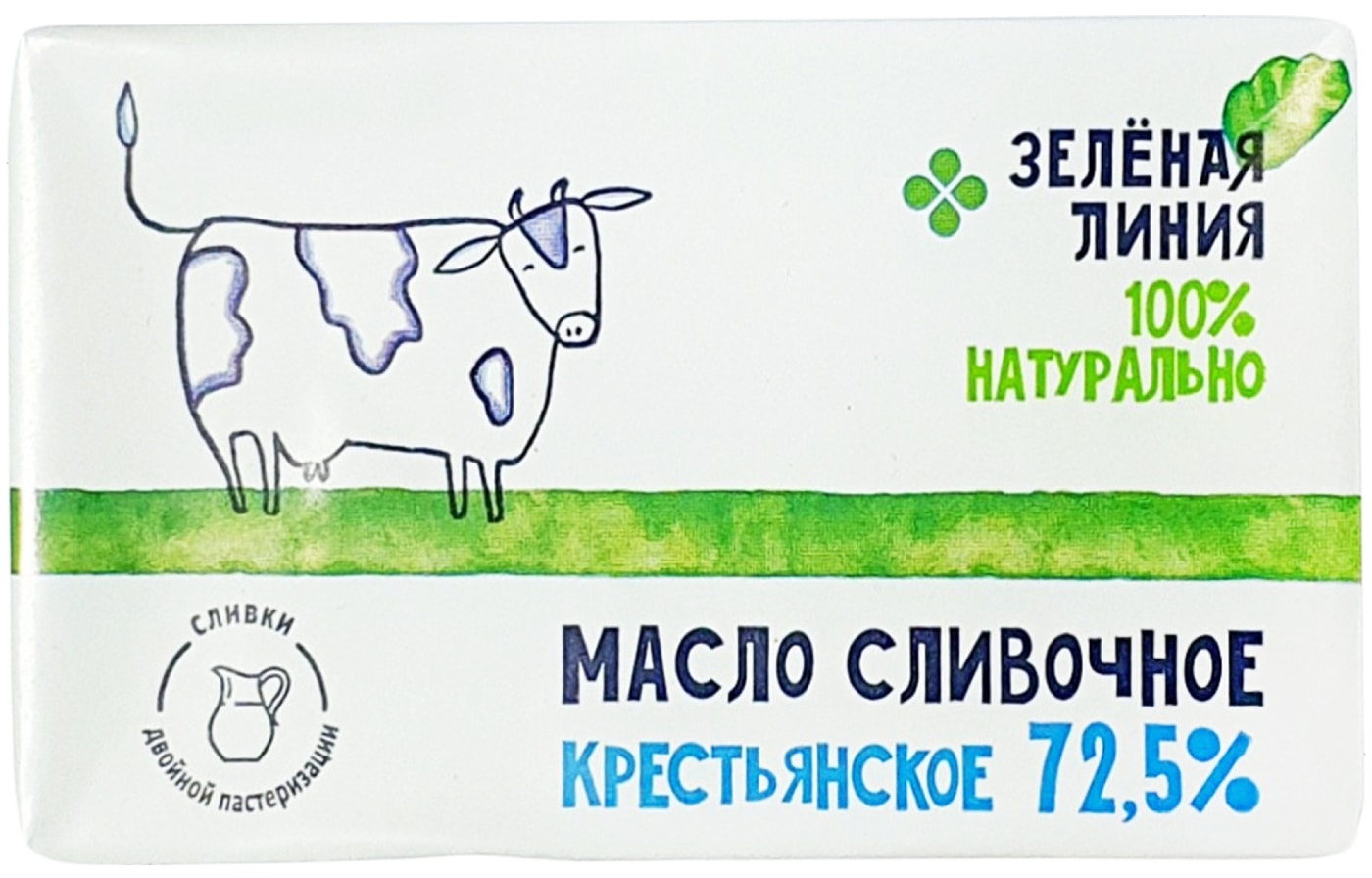Изображение товара Несоленое сливочное масло Зеленая Линия Крестьянское 72.5% 180 г Изображение товара Несоленое сливочное масло Зеленая Линия Крестьянское 72.5% 180 г