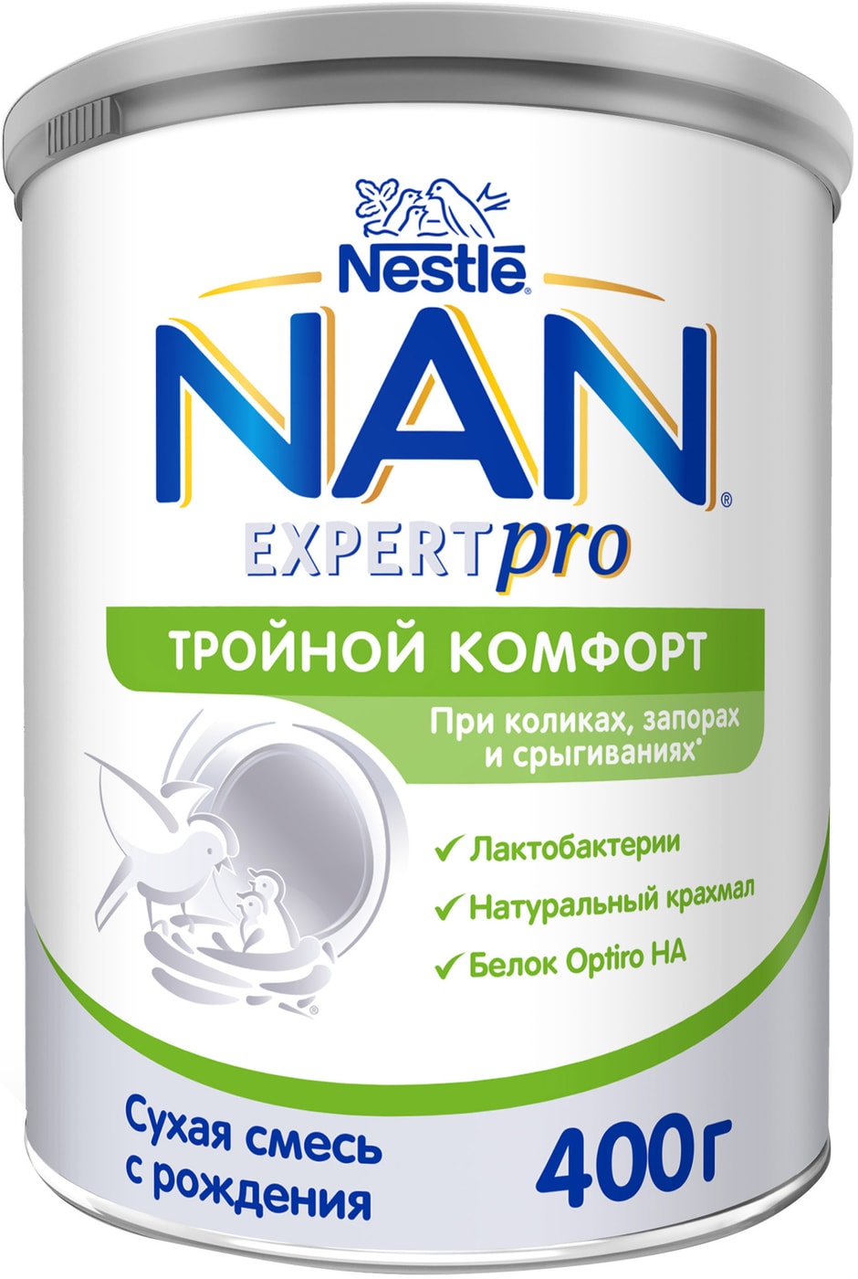 Изображение товара Детская сухая молочная смесь NAN Тройной комфорт 400 г для малышей от рождения до 6 месяцев