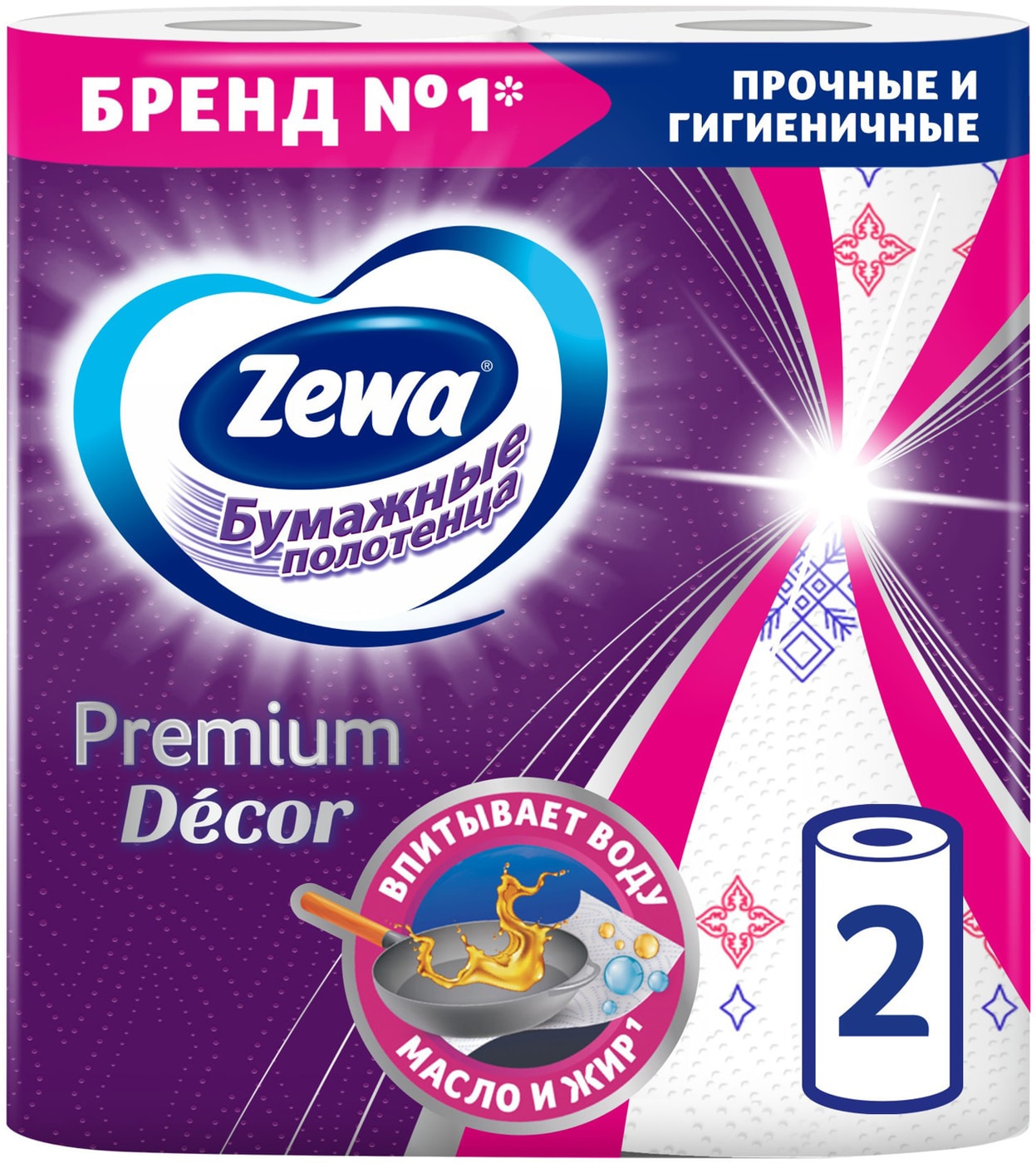 Изображение товара Бумажные полотенца Zewa Premium Decor 2 рулона в ассортименте