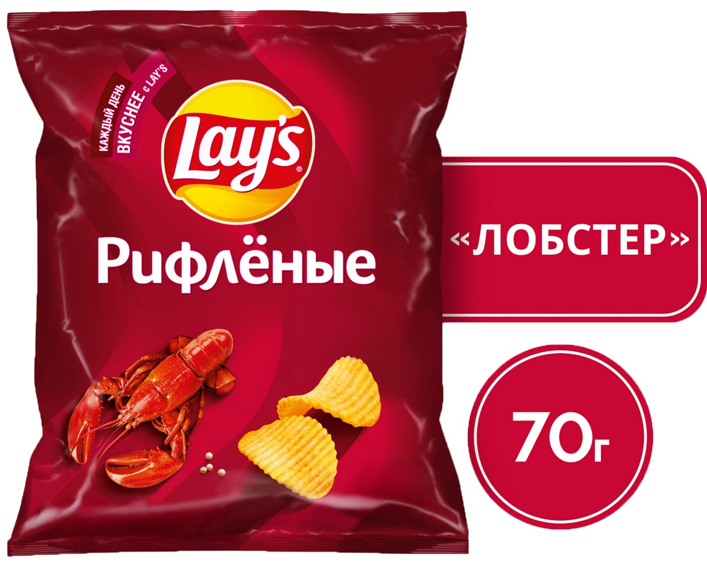 Изображение товара Чипсы Lays Рифленые Лобстер 70г - вкусная морская закуска с уникальным ароматом