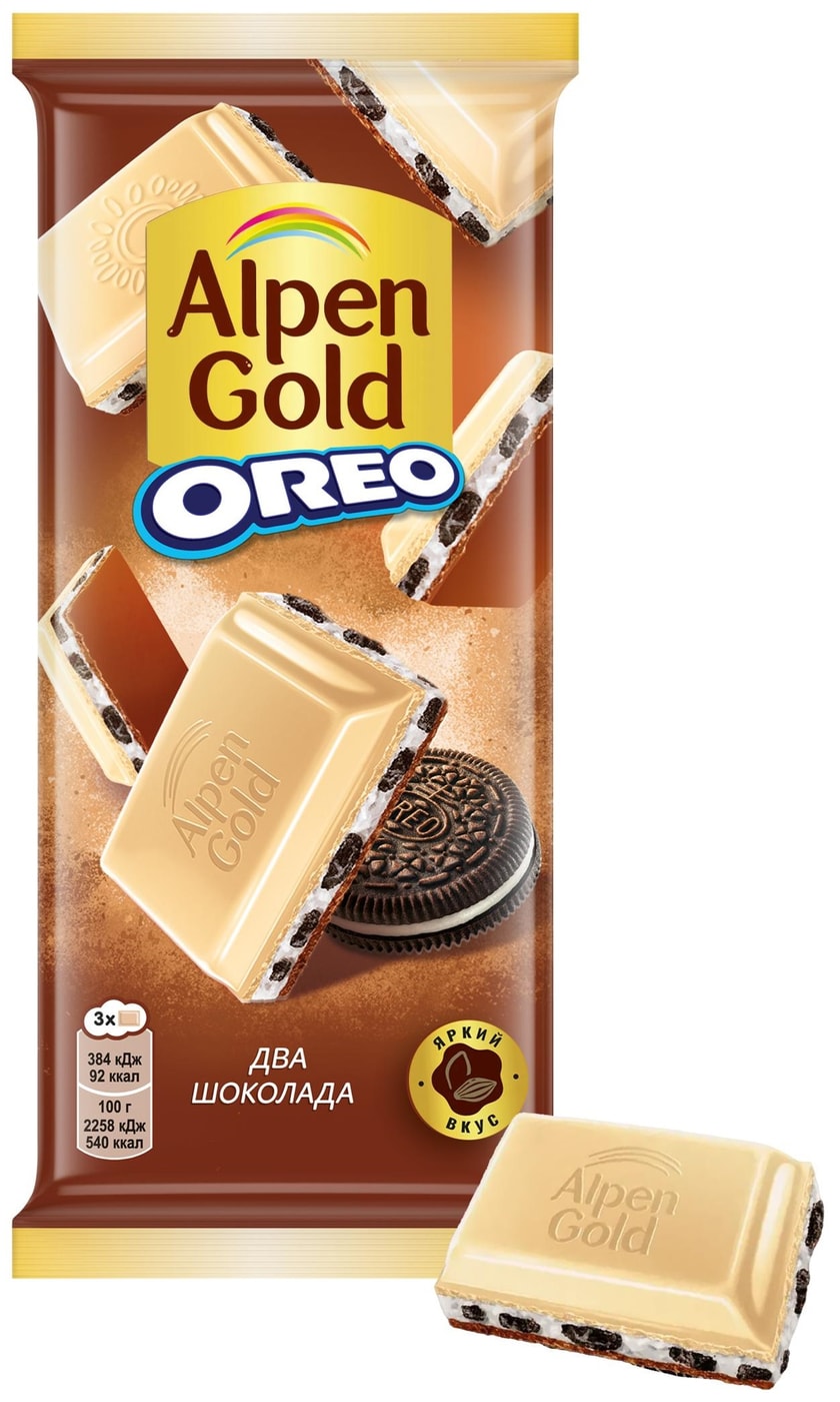 Изображение товара Шоколад Alpen Gold Два шоколада Молочный с белым шоколадом и печеньем Орео 85г