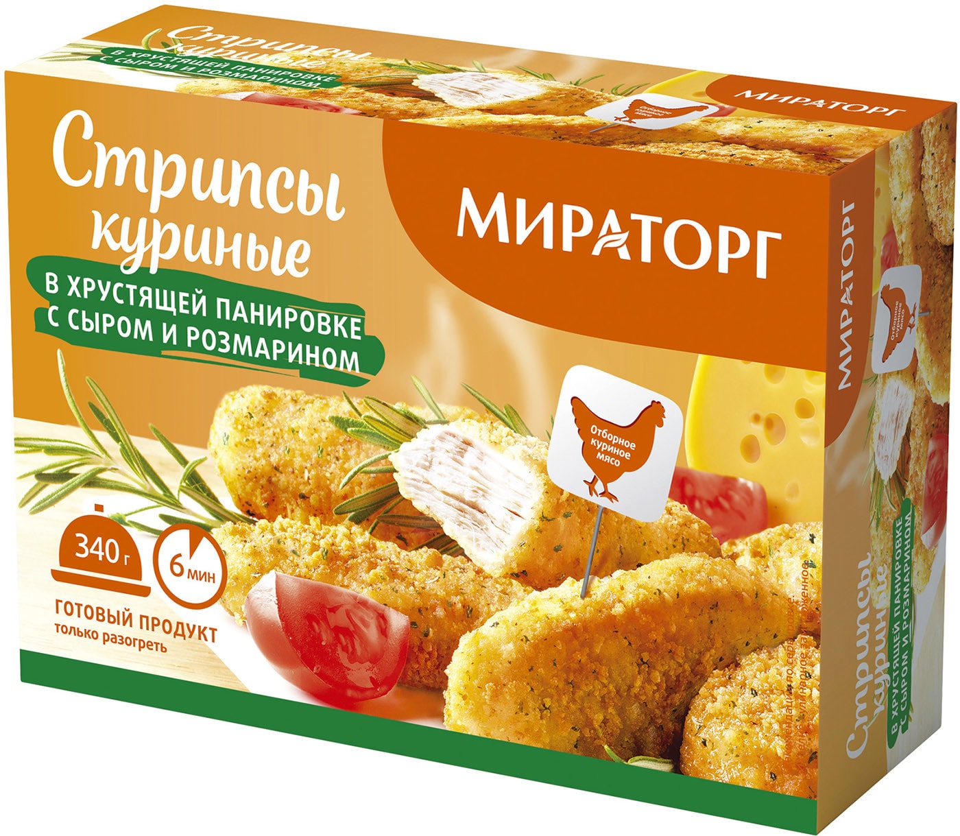 Изображение товара Стрипсы куриные Мираторг с сыром и розмарином 340г