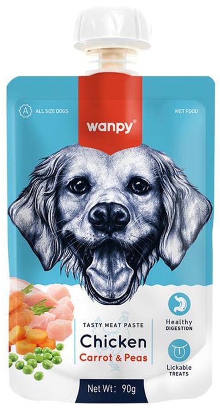 Изображение товара Лакомство для собак Wanpy Dog Мясной мусс из курицы и моркови с горохом 90г влажное питание