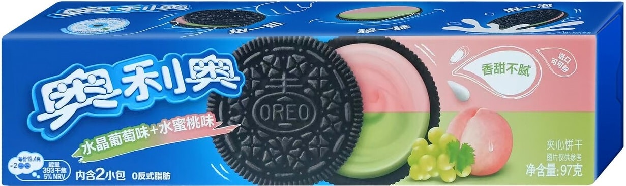 Изображение товара Печенье Oreo со вкусом персика и винограда 97 г оригинальное фруктовое десертное лакомство