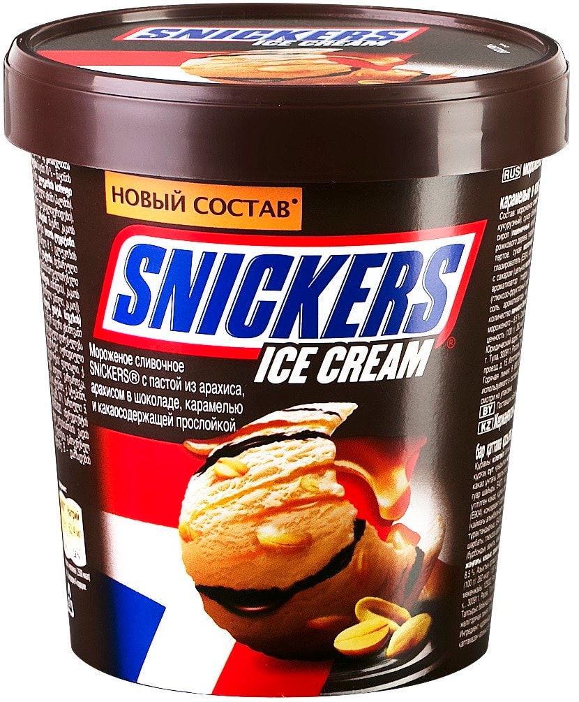 Изображение товара Мороженое Snickers сливочное с арахисом в шоколаде с карамелью и какаосодержащей прослойкой  8.5% 340г