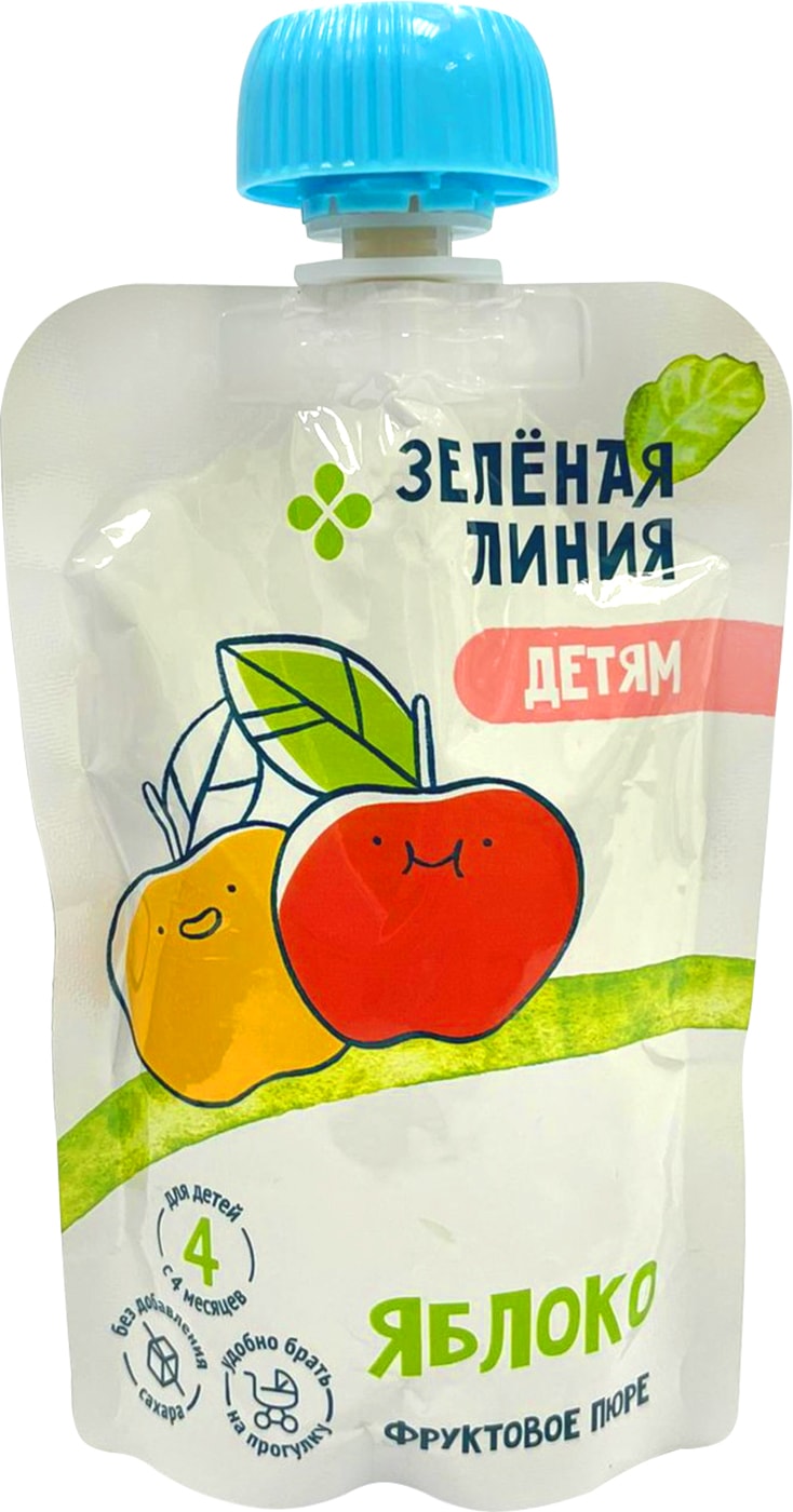 Изображение товара Пюре Зеленая Линия Яблоко гомогенизированное с 4 месяцев 90г