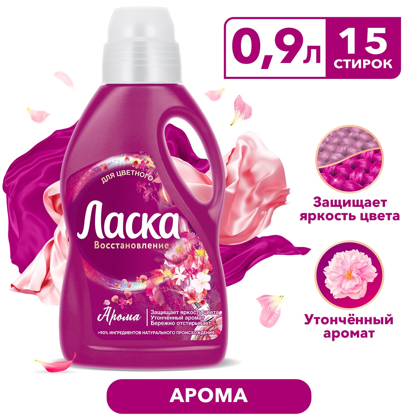 Изображение товара Гель для стирки Ласка Восстановление Арома для цветного 900 мл