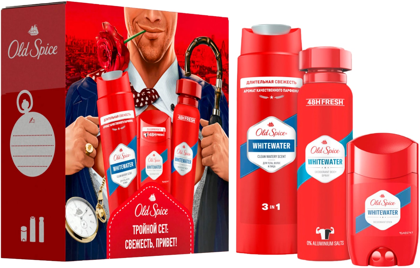 Изображение товара Подарочный набор Old Spice WhiteWater Дезодорант 50мл + Гель для душа 250мл + Дезодорант-аэрозоль 150мл