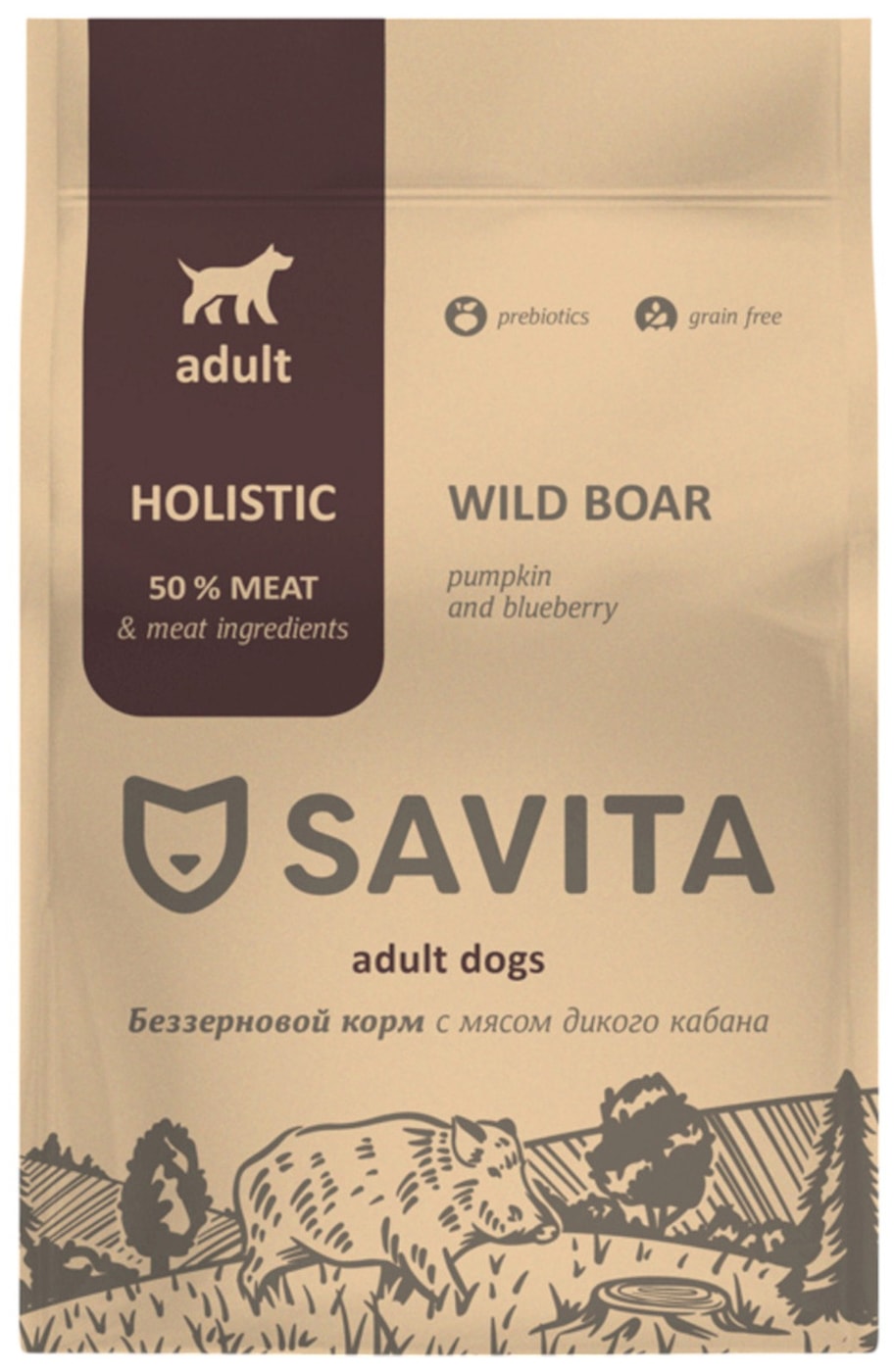 Изображение товара Сухой корм для собак Savita с мясом дикого кабана беззерновой 1кг