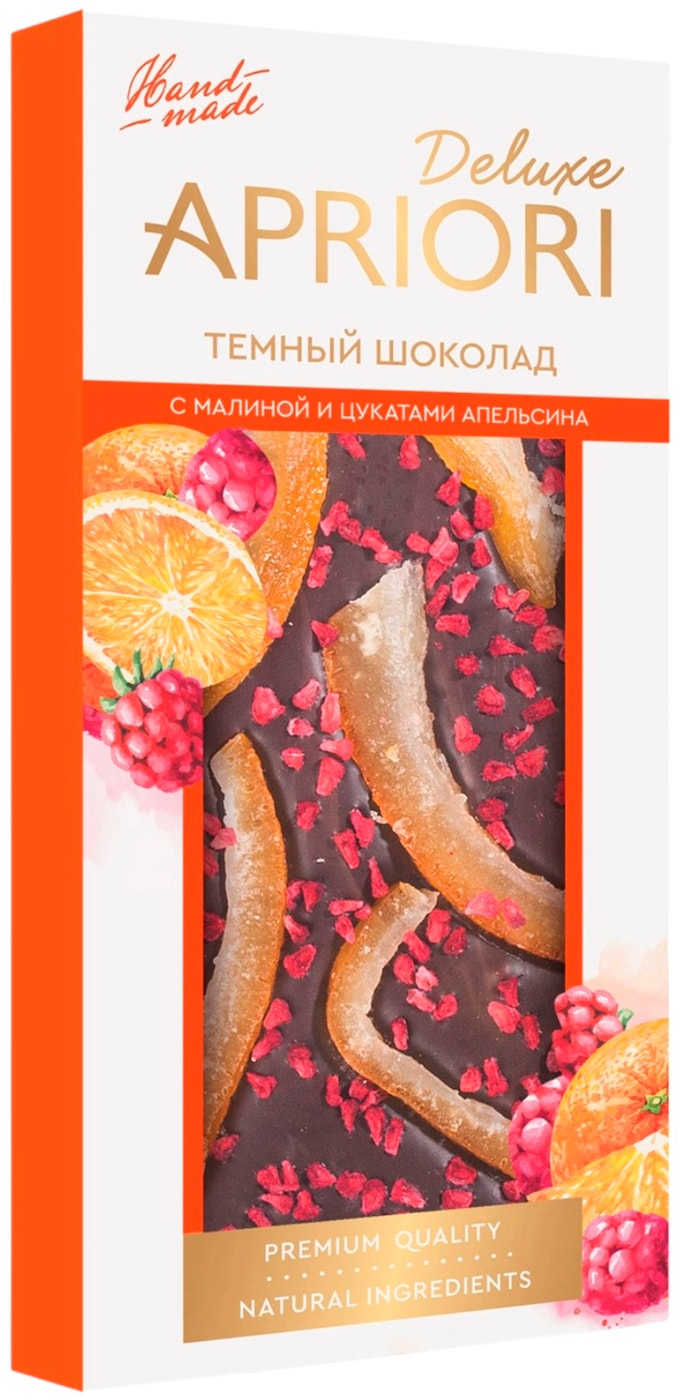 Изображение товара Apriori Deluxe темный шоколад с малиной и цукатами апельсина 85 г
