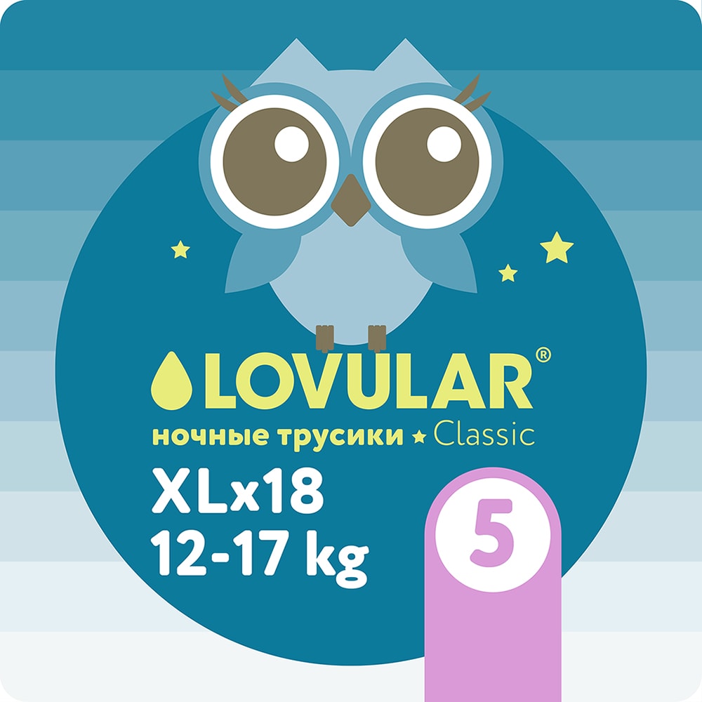 Изображение товара Подгузники-трусики Lovular ночные XL для детей 12-17 кг, 18 шт