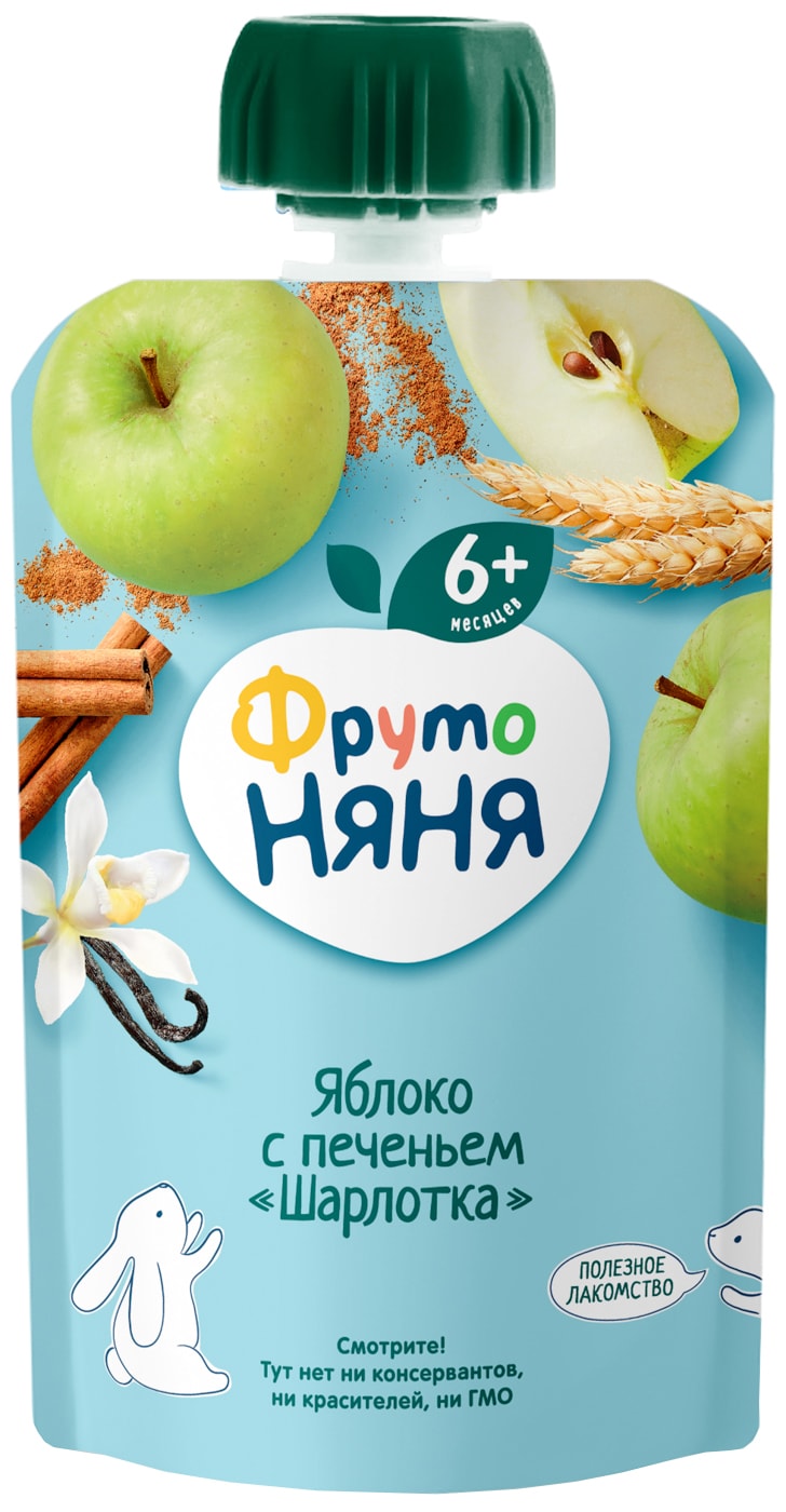 Изображение товара Пюре ФрутоНяня Шарлотка с яблоком и печеньем 90г для детей от 4 месяцев