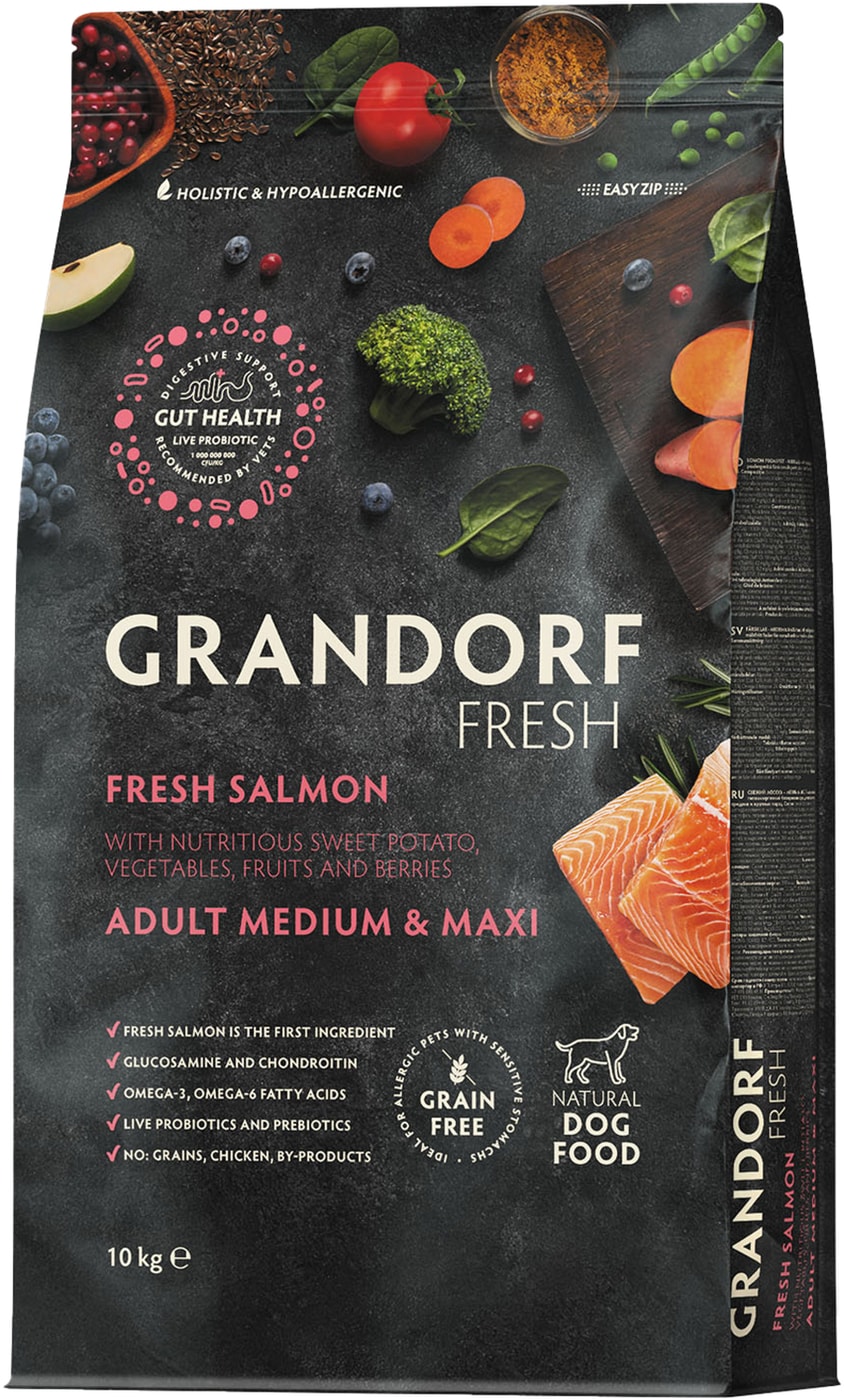 Изображение товара Сухой корм для собак Grandorf Fresh Dog Adult Med&Maxi Salmon & Sweet Potato 10 кг