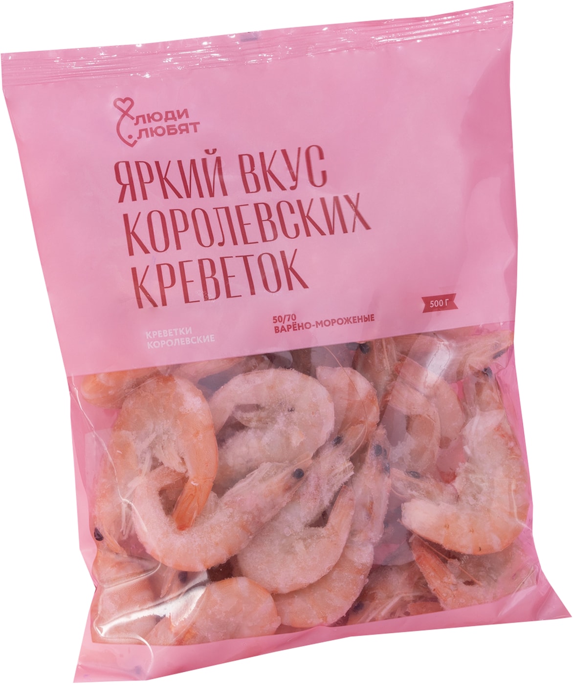 Изображение товара Креветки Люди Любят Королевские белоногие неразделанные варено-мороженые 50/70 500г
