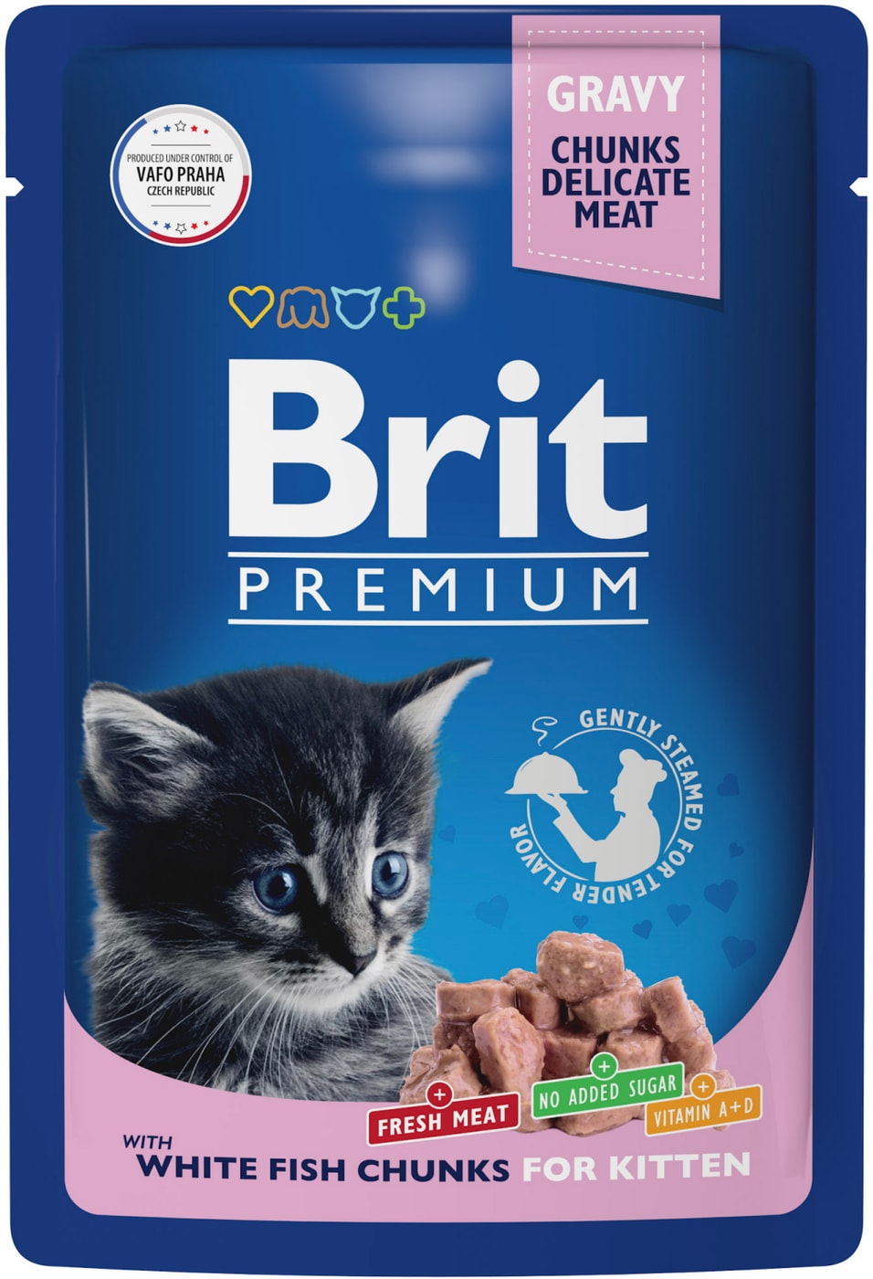 Изображение товара Влажный корм для котят Brit Premium с белой рыбой в соусе 85г
