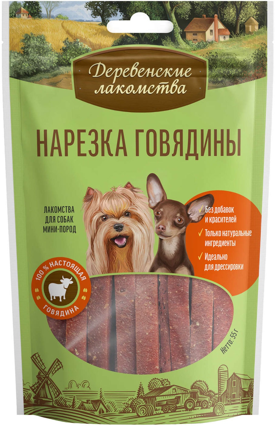 Изображение товара Лакомство для собак Деревенские лакомства Нарезка говядины 55г