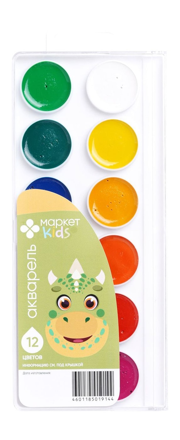 Изображение товара Краски акварельные Маркет Kids 12 цветов для рисования