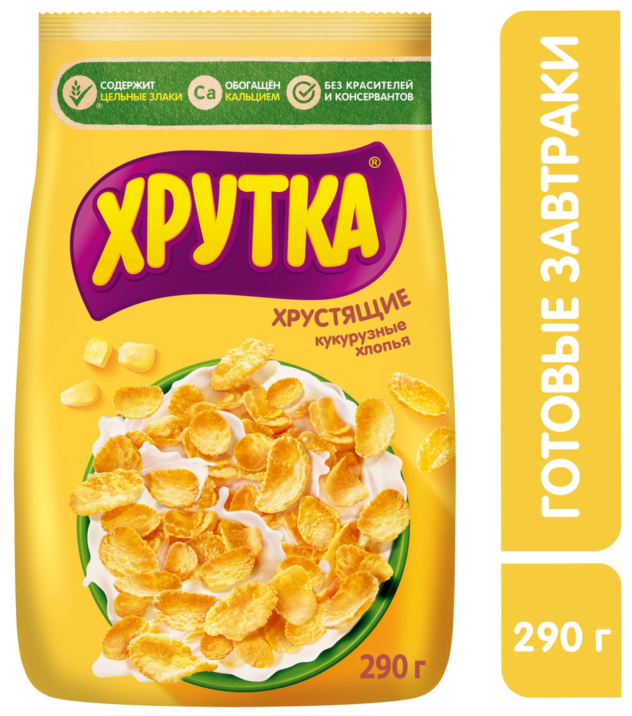 Изображение товара Хрустящие кукурузные хлопья Хрутка 290г - полезный сухой завтрак для всей семьи