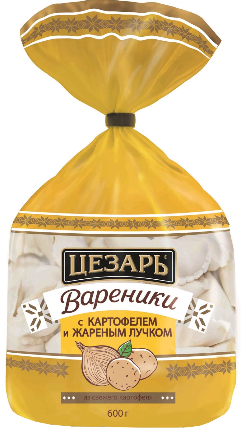 Изображение товара Вареники Цезарь с картофелем и жареным лучком 600г Изображение товара Вареники Цезарь с картофелем и жареным лучком 600г