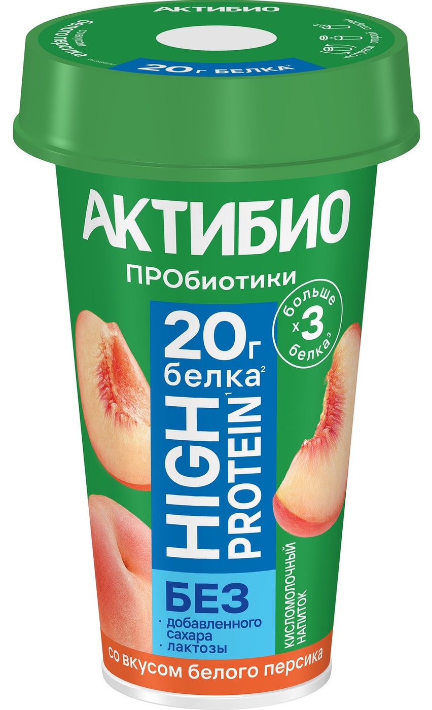 Изображение товара Напиток кисломолочный АктиБио B.lactis Белый персик высокобелковый безлактозный 1.5% 190г Изображение товара Напиток кисломолочный АктиБио B.lactis Белый персик высокобелковый безлактозный 1.5% 190г