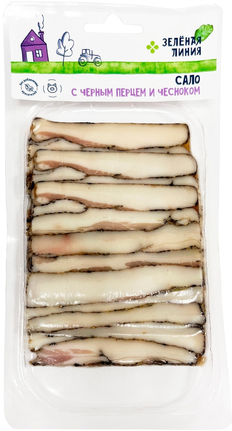 Изображение товара Сало Зеленая линия из свиного шпика с черным перцем и чесноком 100г