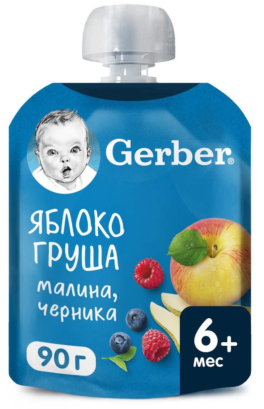 Изображение товара Пюре Gerber Яблоко-Груша-Малина-Черника с 6 мес. 90 г Изображение товара Пюре Gerber Яблоко-Груша-Малина-Черника с 6 мес. 90 г