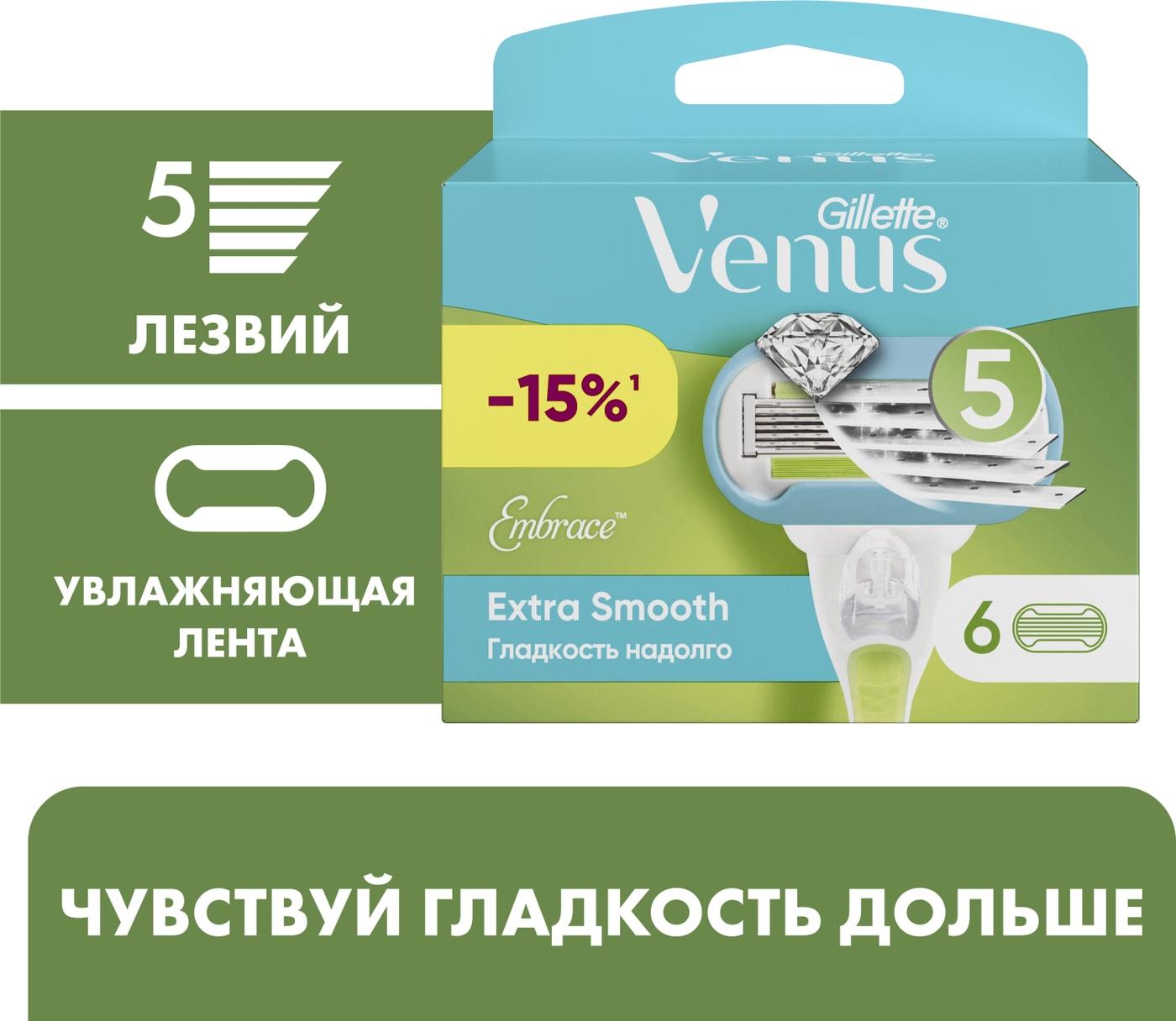 Изображение товара Кассеты для бритья Gillette Venus Embrace 6 шт - мягкое и гладкое бритье для женщин