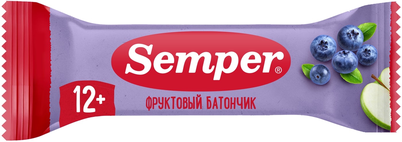 Изображение товара Батончик фруктовый  Semper Яблоко и черника для детей с 12 месяцев 15г