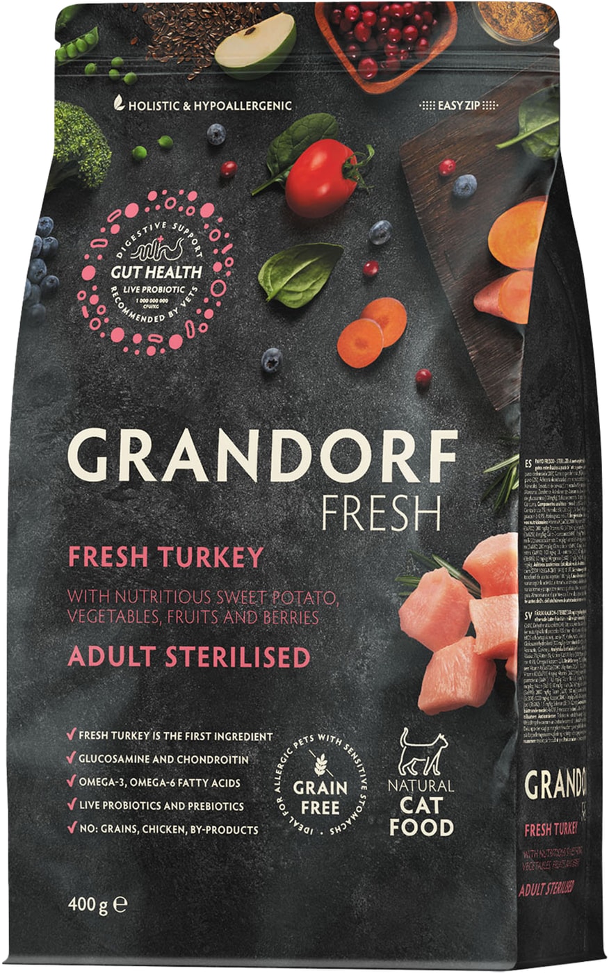 Изображение товара Сухой корм для кошек Grandorf Fresh Cat Sterilised Свежее мясо индейки с бататом для стерилизованных 400г