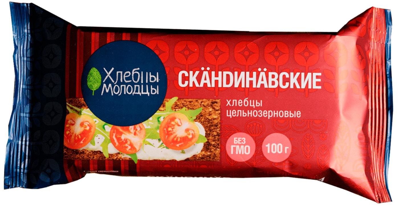 Изображение товара Хлебцы скандинавские Хлебцы молодцы цельнозерновые хрустящие 100г
