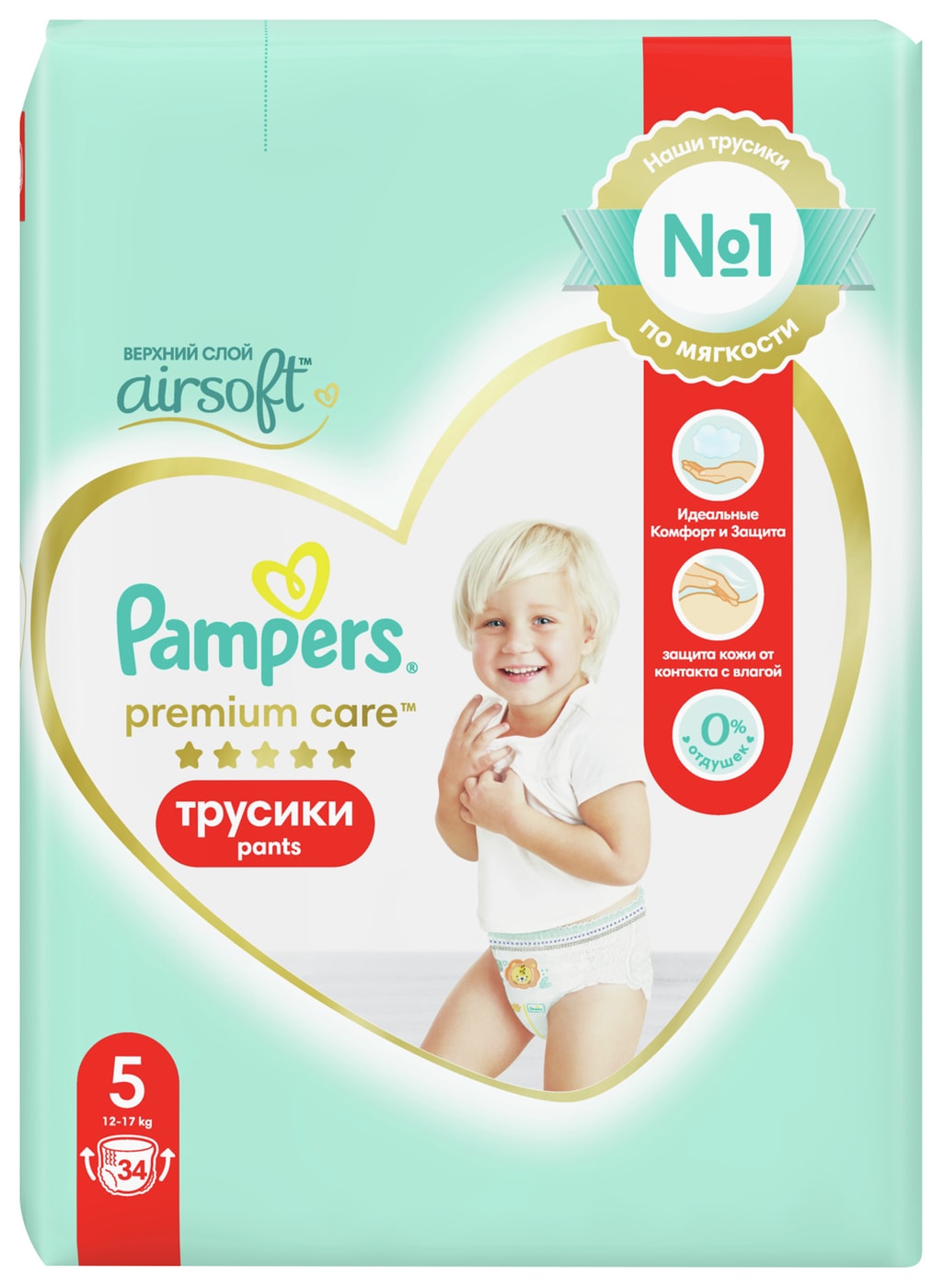 Изображение товара Подгузники трусики Pampers Premium Care 5 размер / 12-17кг ультрамягкие 34шт