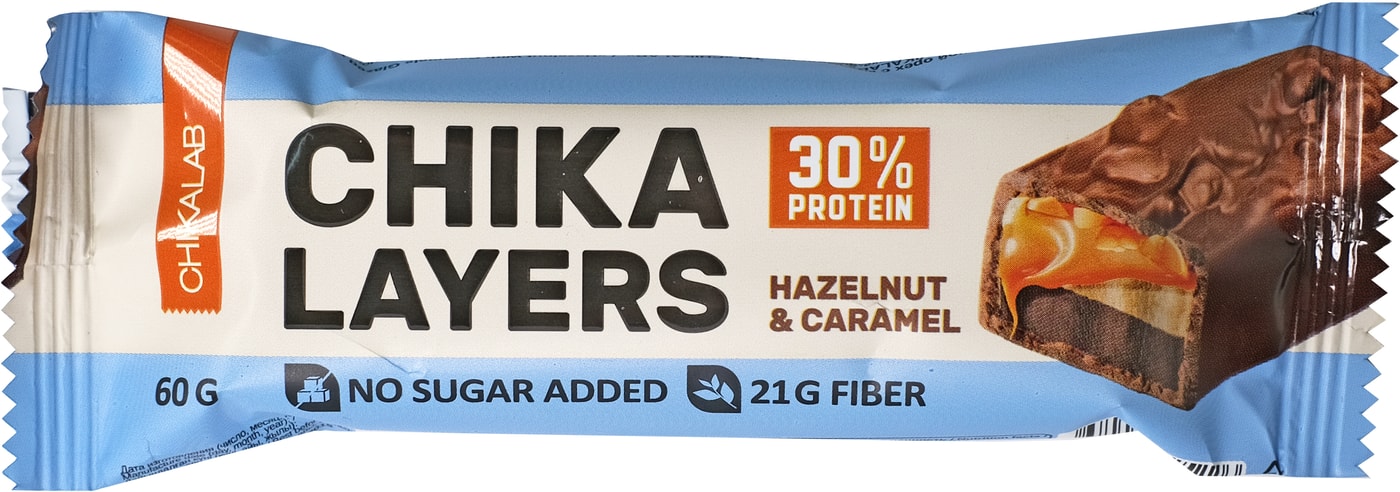 Изображение товара Батончик без сахара Chikalab layers Лесной орех с карамелью 60г