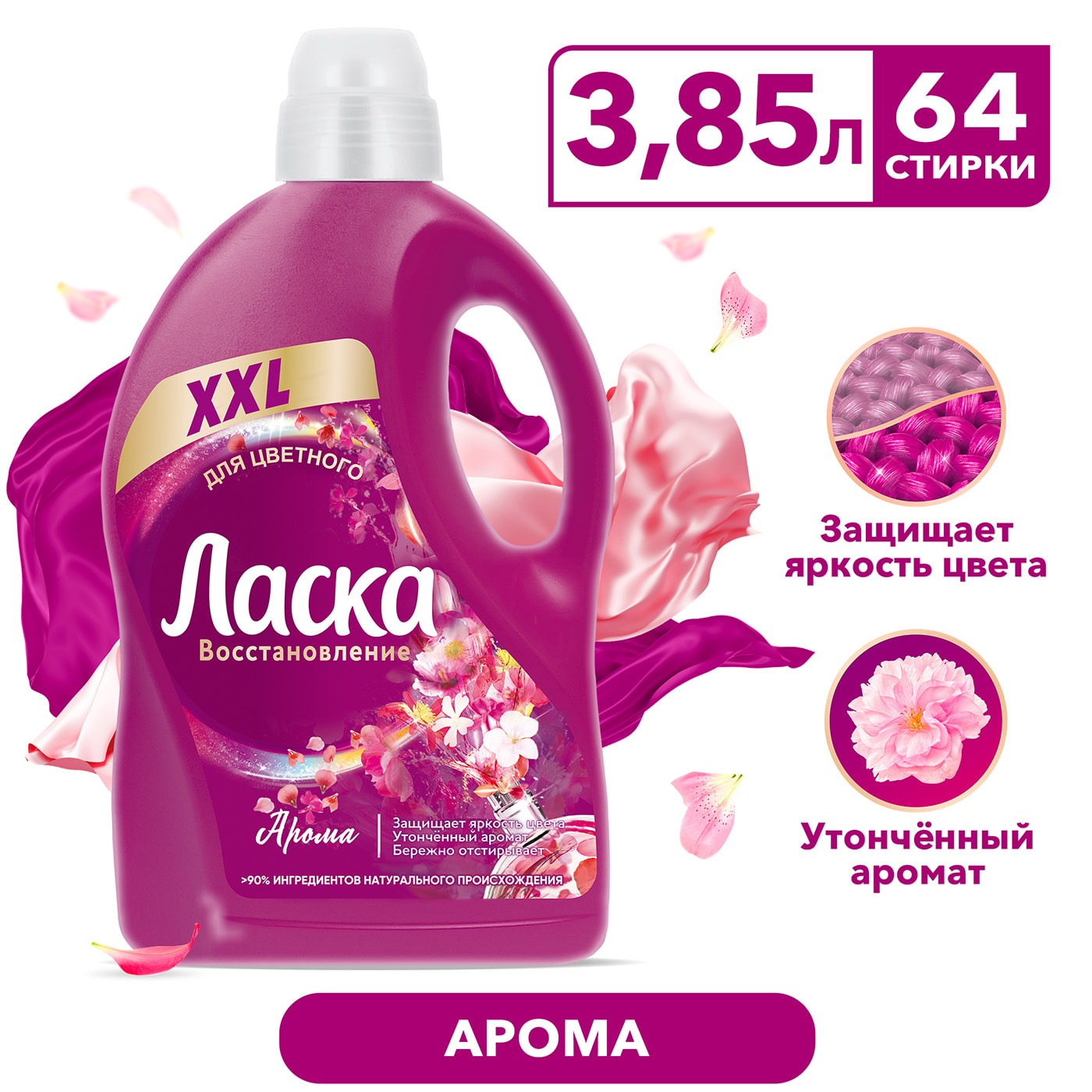 Изображение товара Гель для стирки Ласка Восстановление Арома для цветных тканей 3.85л