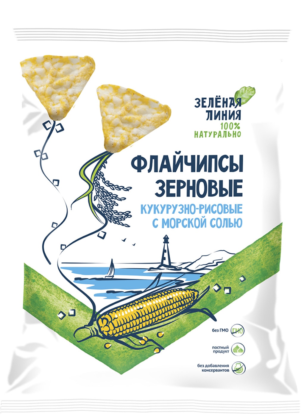 Изображение товара Флайчипсы Зеленая линия кукурузно-рисовые с морской солью 40г
