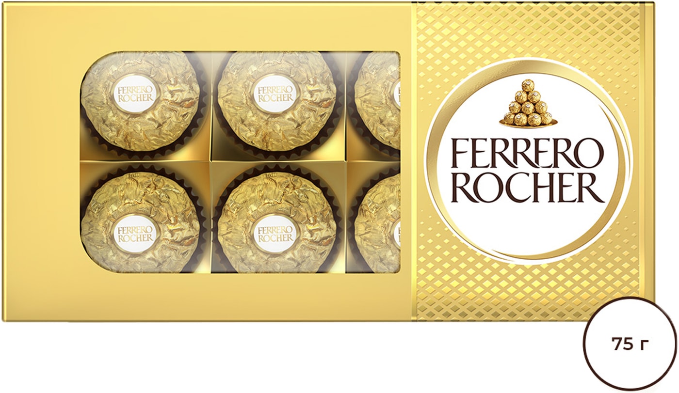 Изображение товара Конфеты Ferrero Rocher хрустящие из молочного шоколада 75г 6 шт подарок