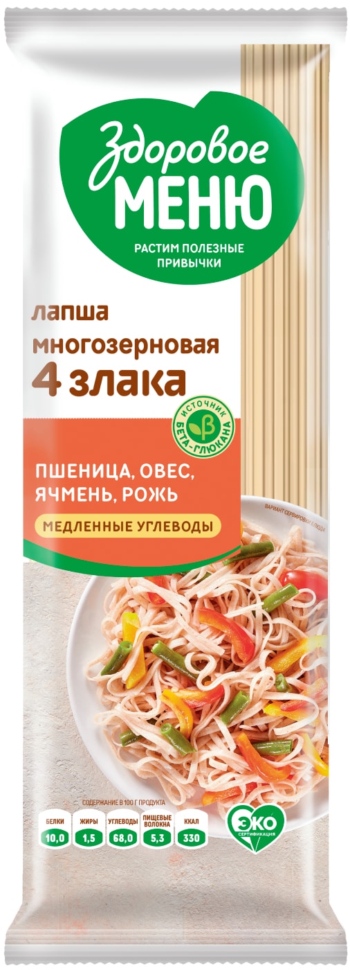 Изображение товара Лапша Dr Naturi Здоровое меню 4 злака 450г - полезные макароны из цельносмолотых злаков