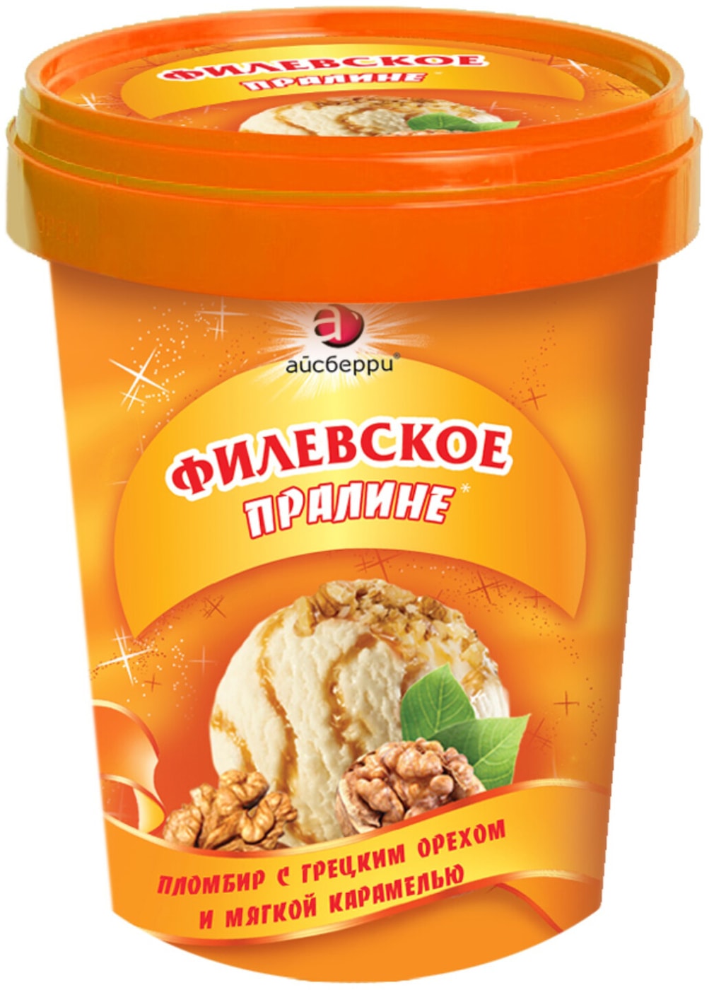 Изображение товара Мороженое Филевское Пломбир Пралине с грецким орехом и мягкой карамелью 550г