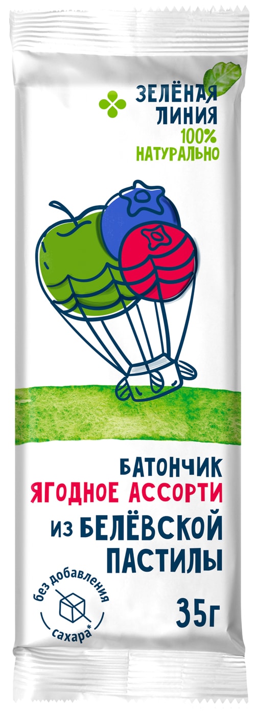 Изображение товара Батончик Зеленая линия из белевской яблочной пастилы Ягодное ассорти 35г