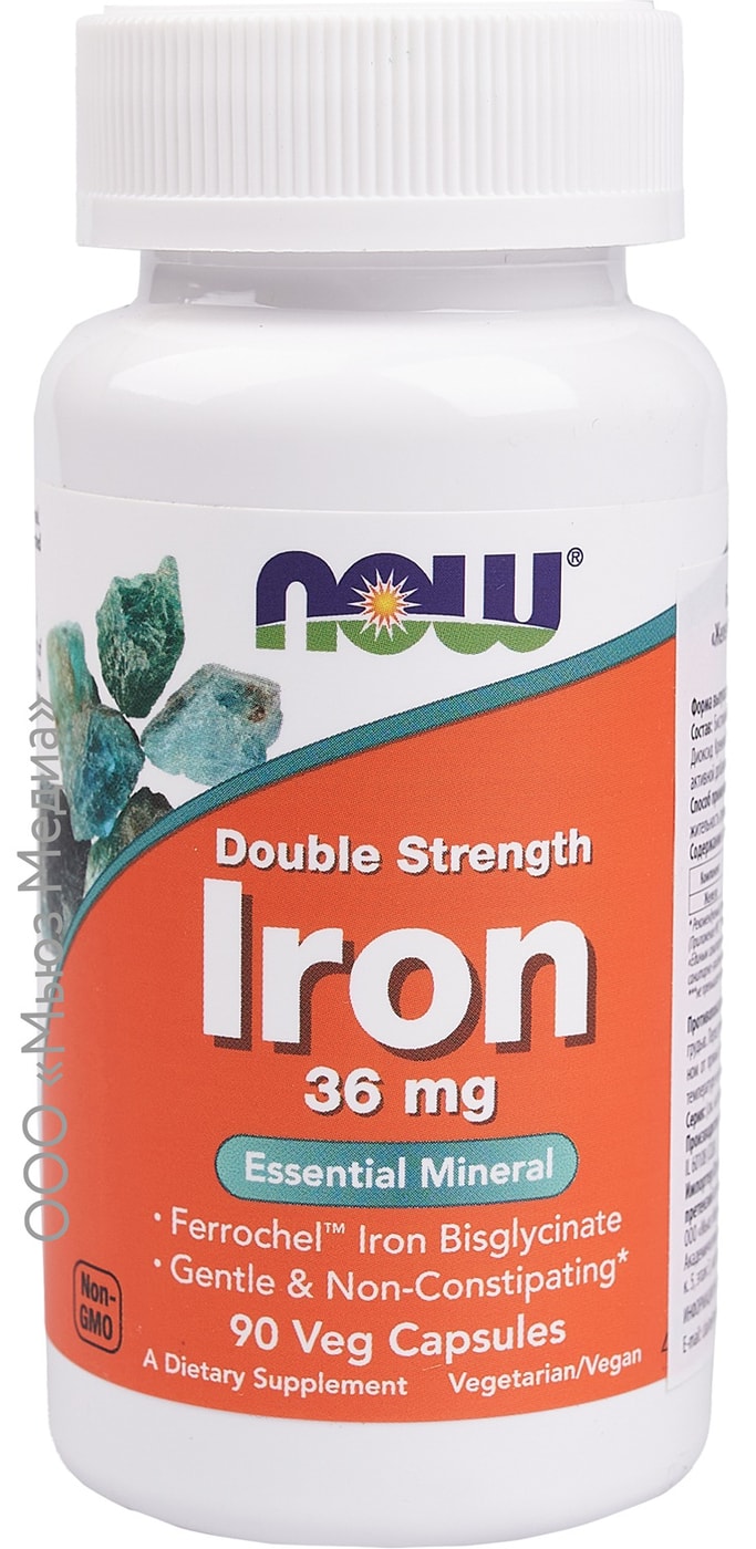 Изображение товара Now Iron 36 мг двойной силы - нормализация гемоглобина, 90 шт