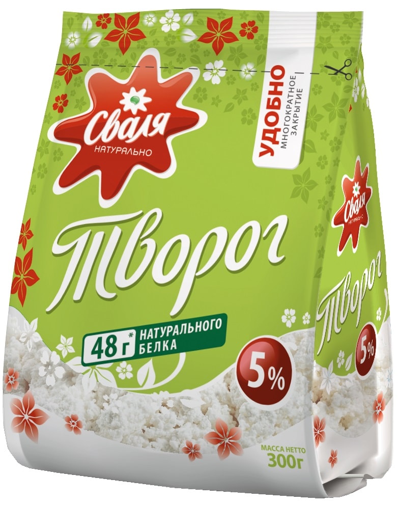 Изображение товара Творог зерненый Сваля 5% 300г натуральный продукт для здорового питания