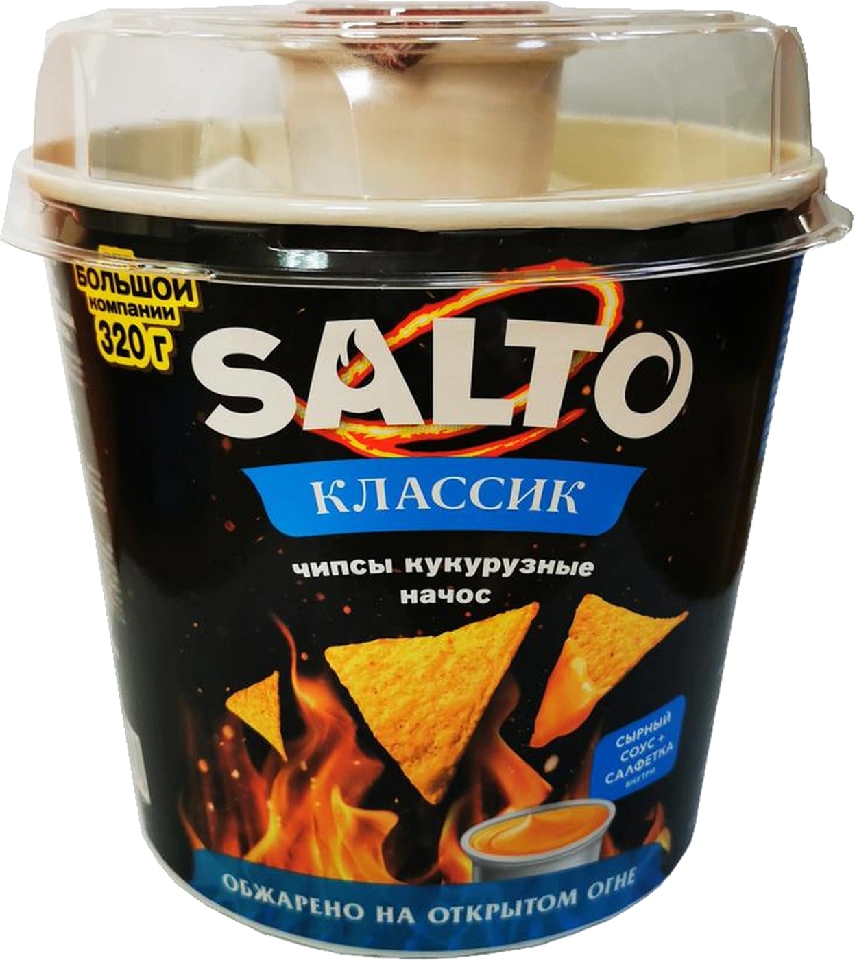 Изображение товара Чипсы Salto Nachos классик+ сырный соус+ салфетка 220г